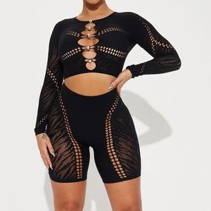 Fashion Nova Diamond Heart Seamless Short Set - Black